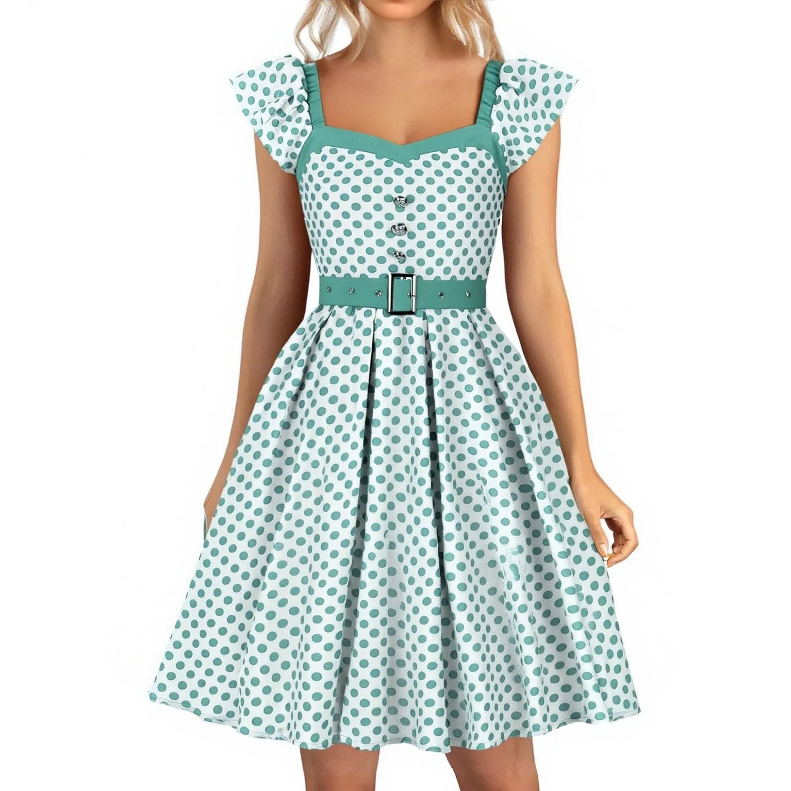 Vintage Dress Kawaii Vintage Swing A Line Casual Dress for Summer Polka Dot Print Patchwork Elegant Office Wear Holiday Dress