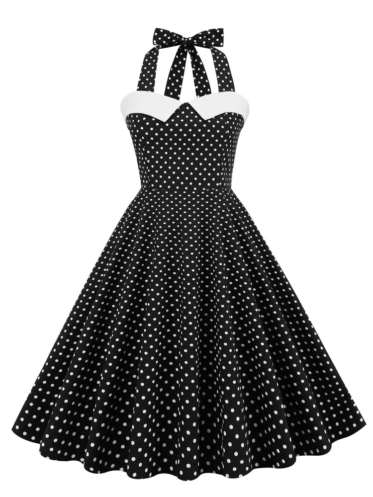 Halter Polka Dot Sweetheart Fit & Flare Dress