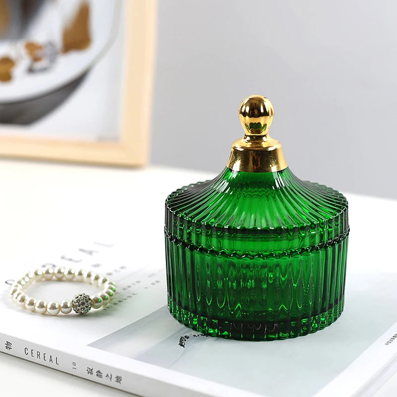 "Emerald Regency" Embossed Green Glass Jewelry & Candy Box
