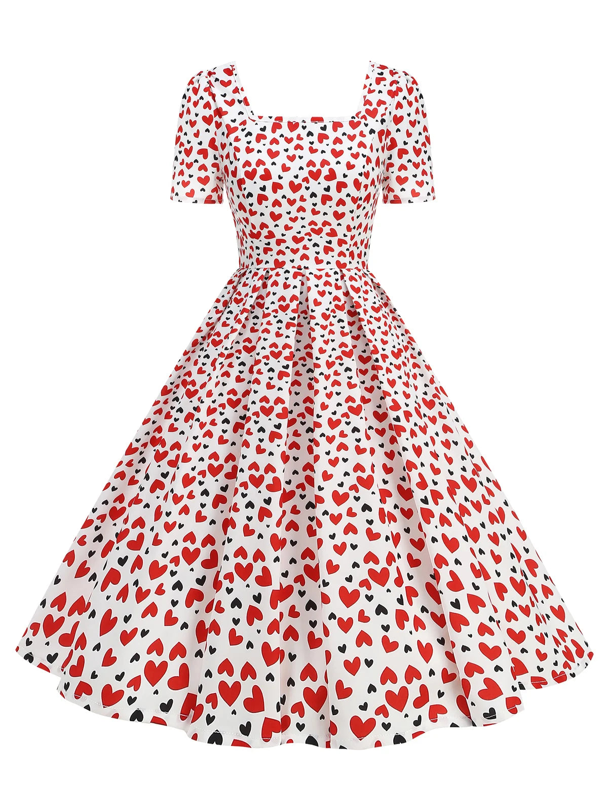 Heart Print Square Neck Fit & Flare Dress