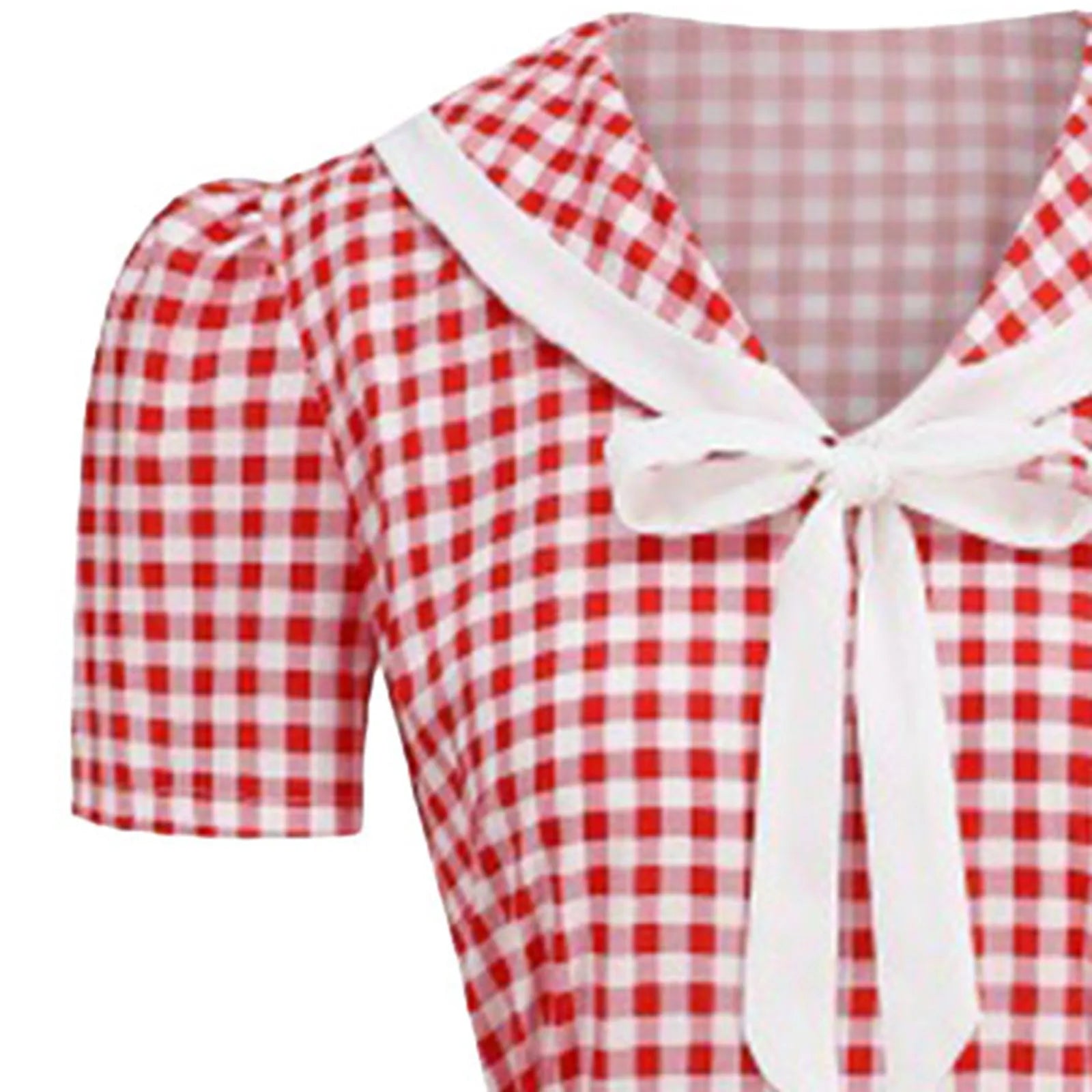 Gingham Sailor Collar Midi Dress with Tie Front