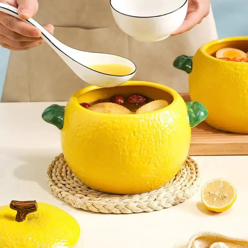 Amalfi Coast Embossed Lemon Soup Pot with Lid