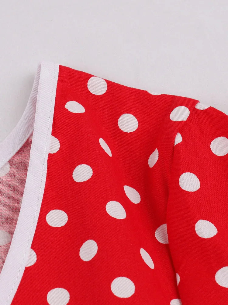 Polka Dot Short Sleeve Midi Dress with Waist Band
