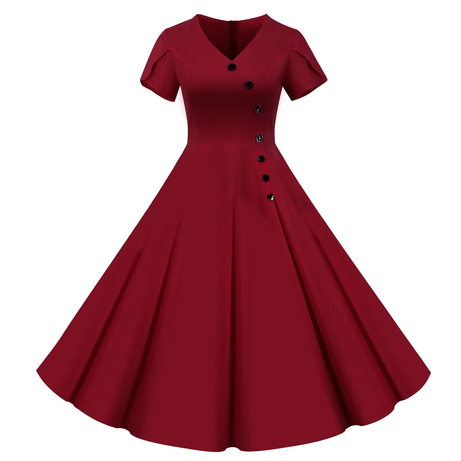 V-Neck Asymmetrical Button Midi Dress