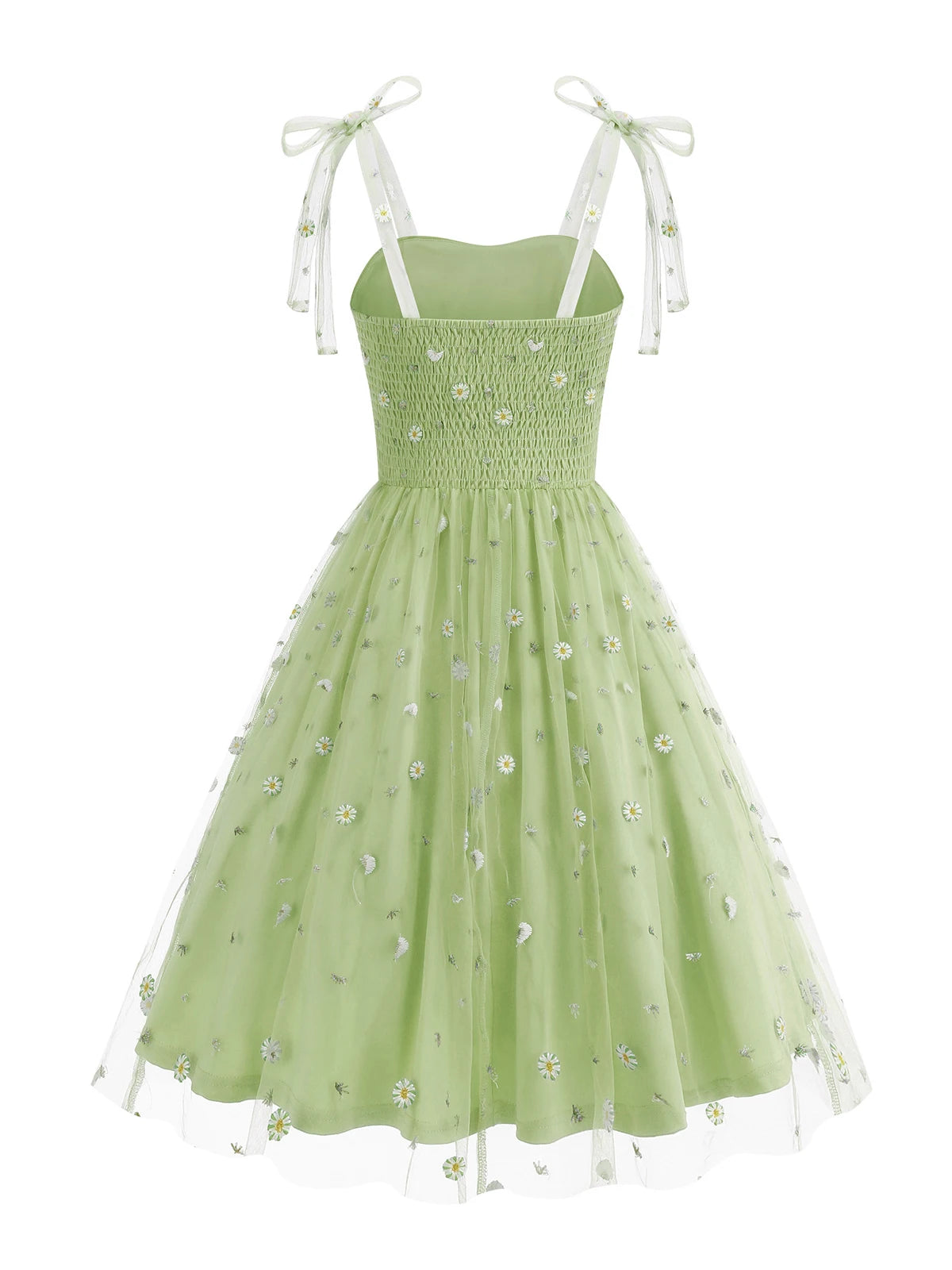 Embroidered Floral Tie Strap Midi Dress with Sheer Overlay