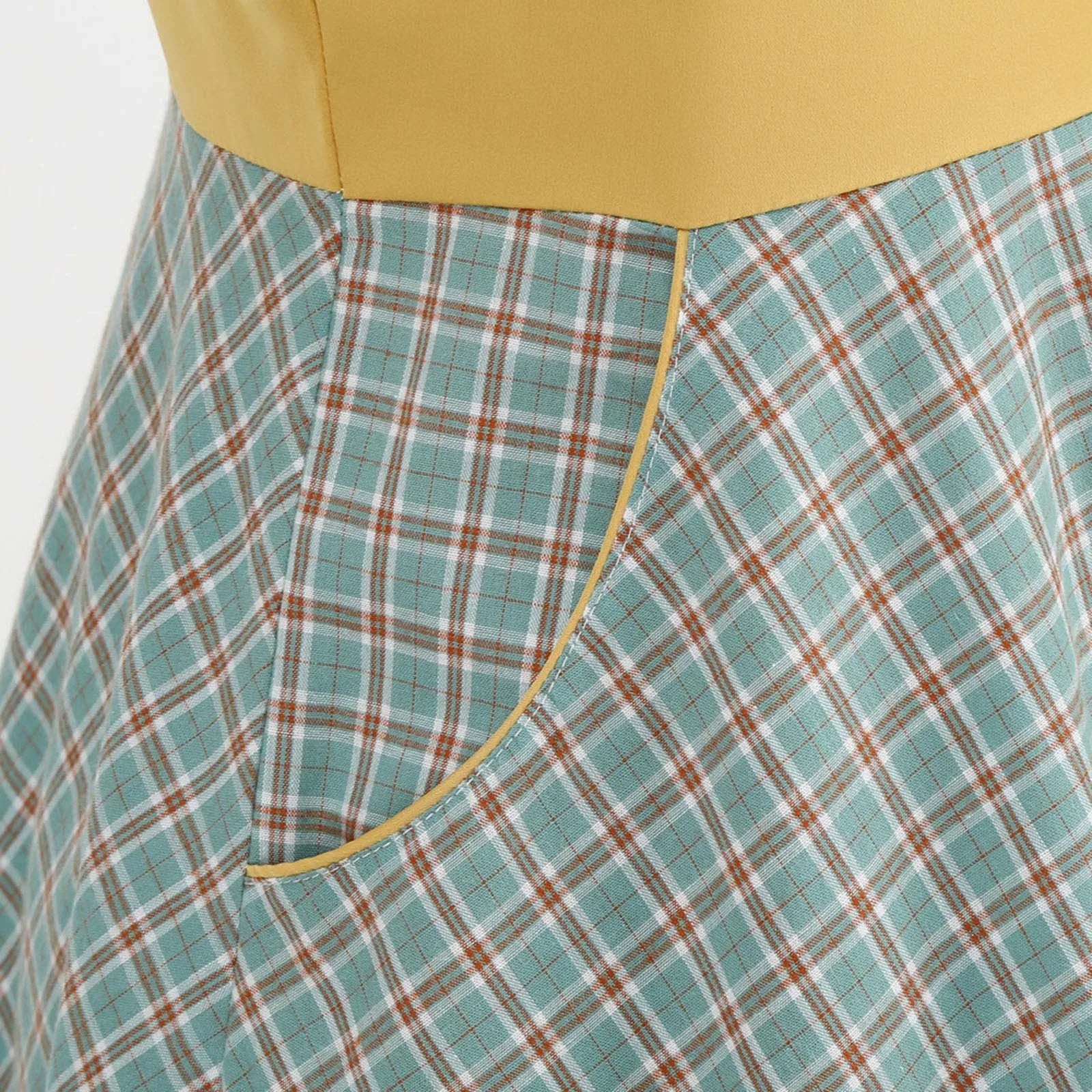 Plaid High Neck Midi Dress with Bow Detail