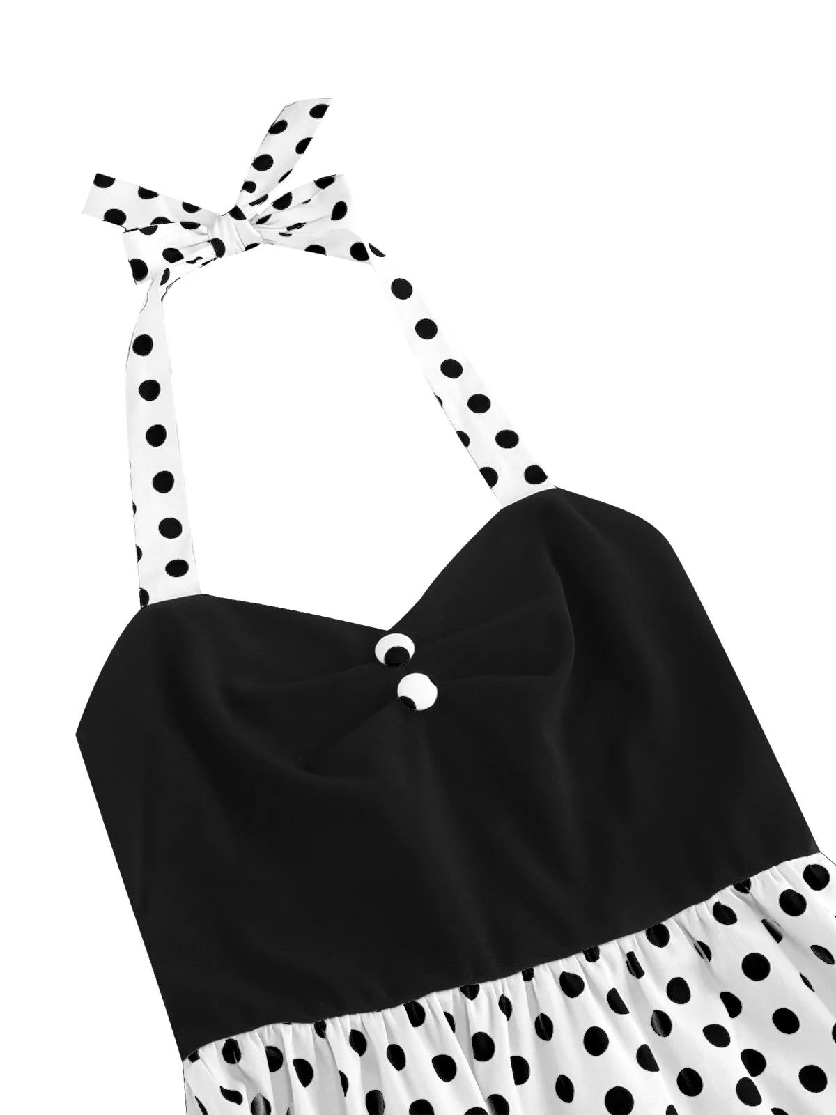 Contrast Bodice Polka Dot Halter Dress