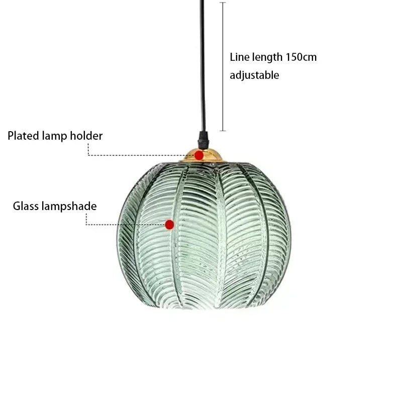 Mid-Century Botanical Dark Green Leaf Glass Pendant Lamp