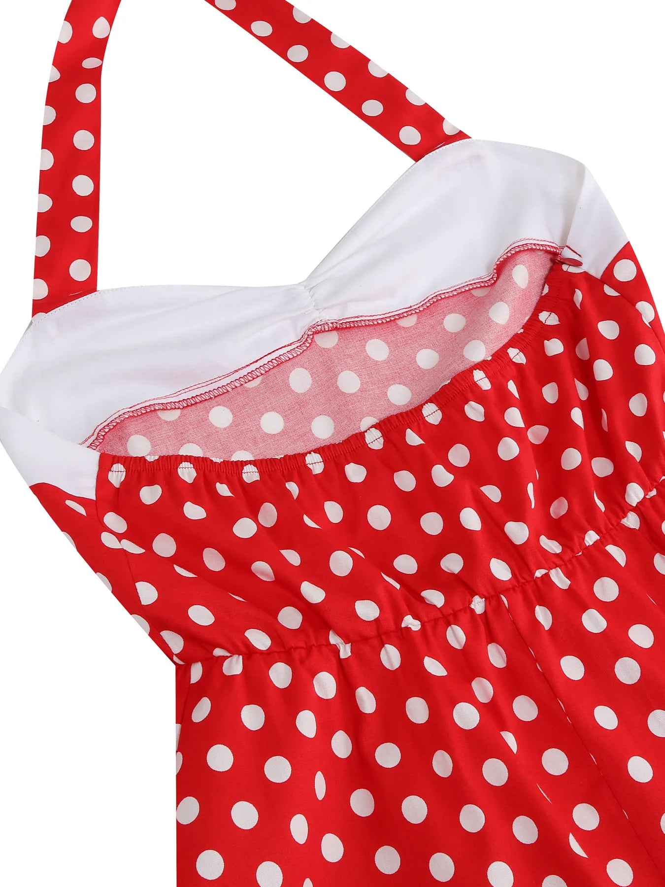 Polka Dot Halter Midi Dress with Contrast Bodice