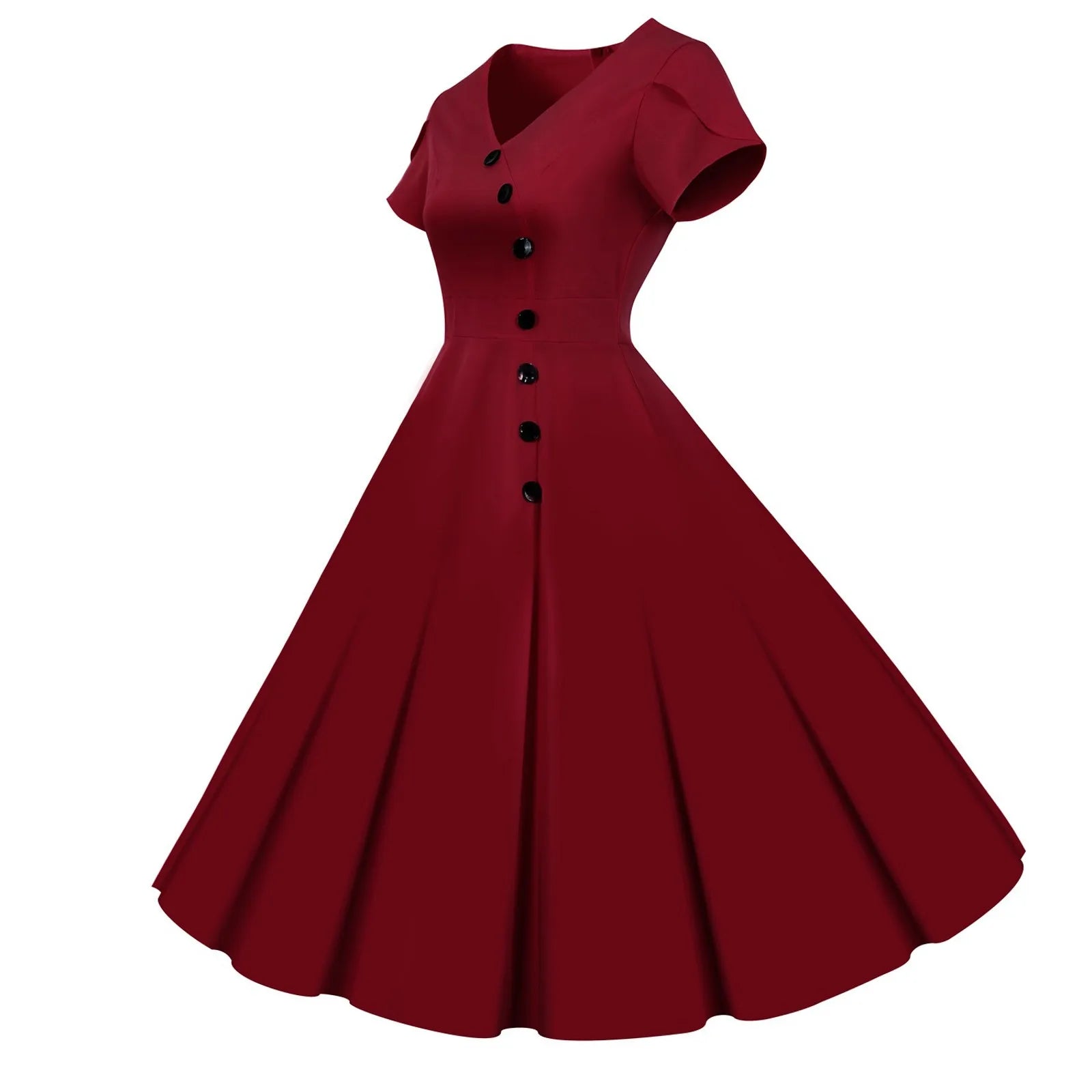 V-Neck Asymmetrical Button Midi Dress