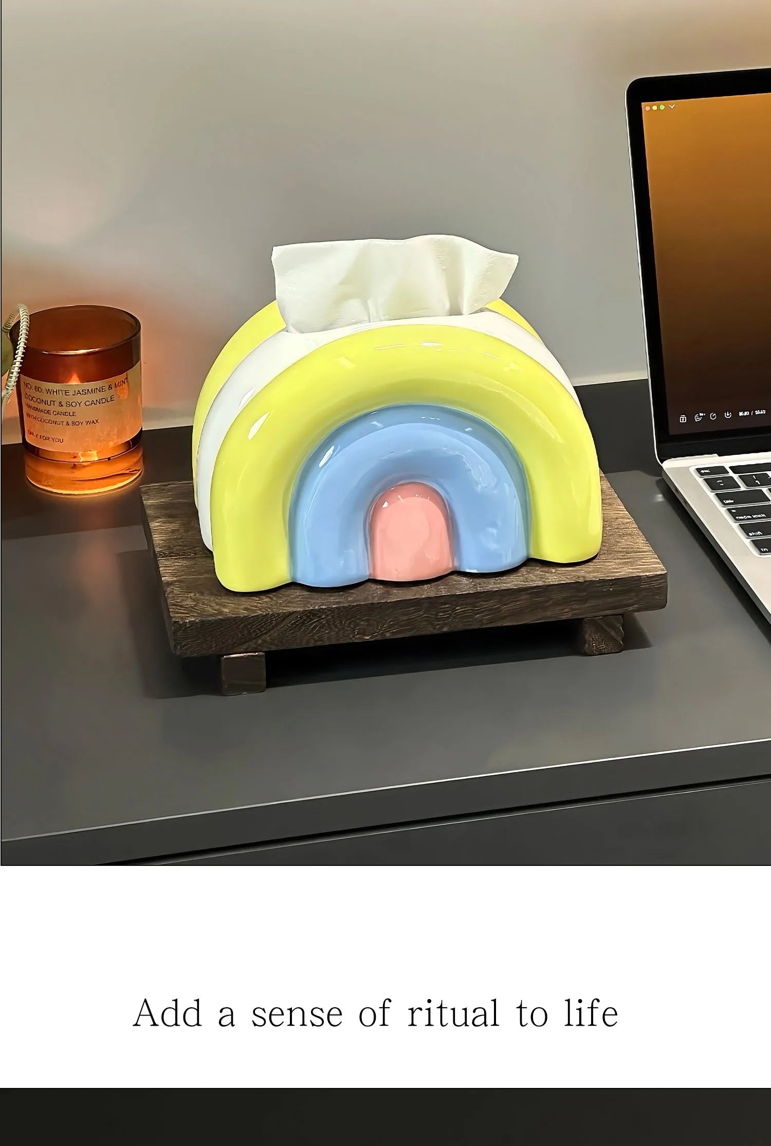 Retro Pop Ceramic Rainbow Tissue Box Cover