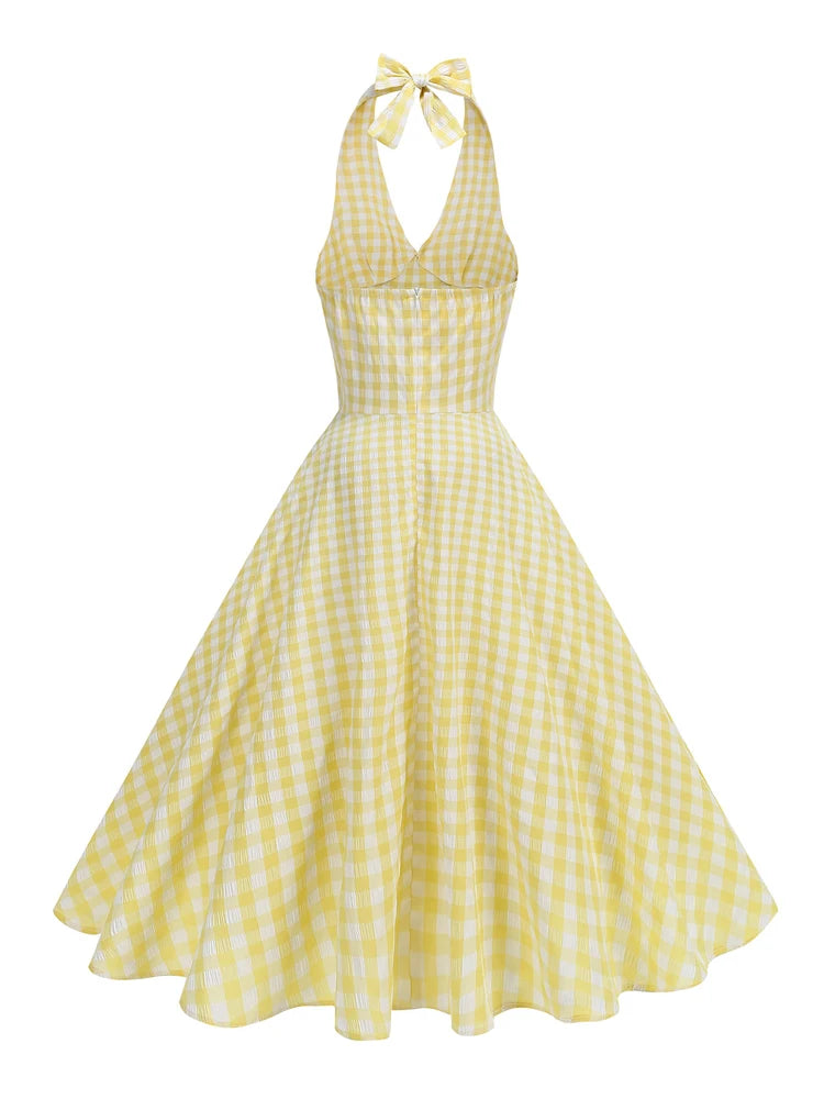 Gingham Halter Full Skirt Dress