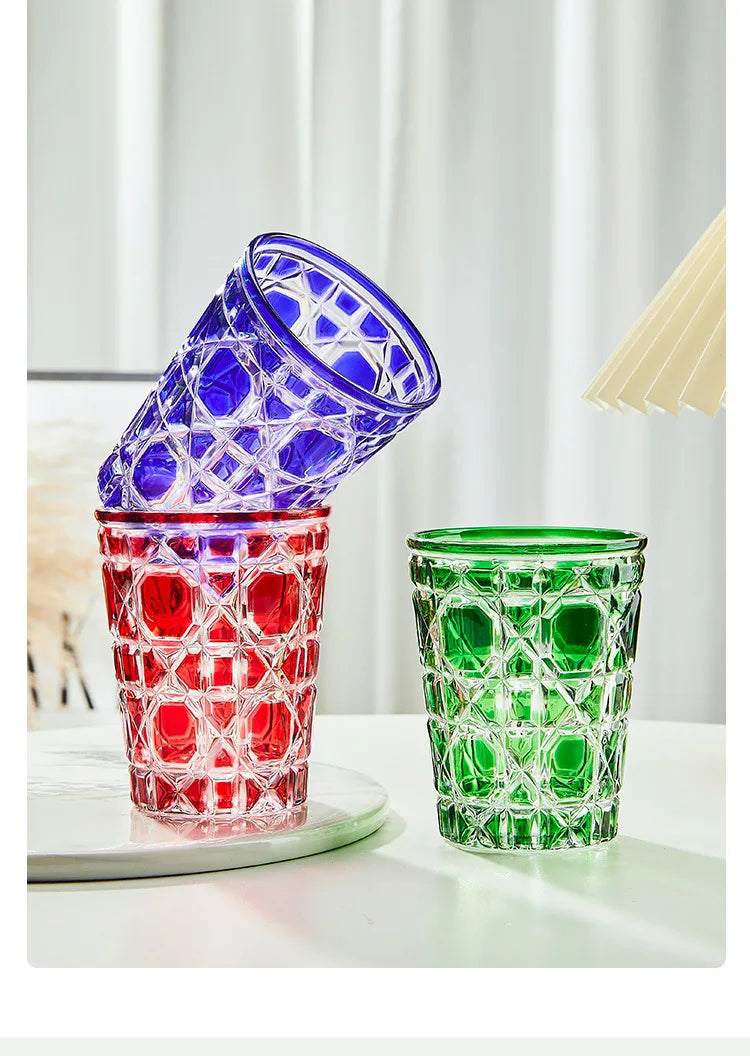 "Mad Men Era" Geometric Carved Plaid Whiskey Glass (360ml)