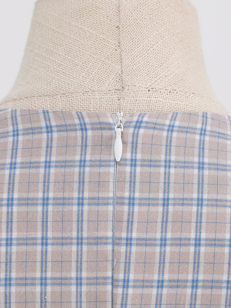 Plaid Wrap Collar Belted Fit & Flare Dress