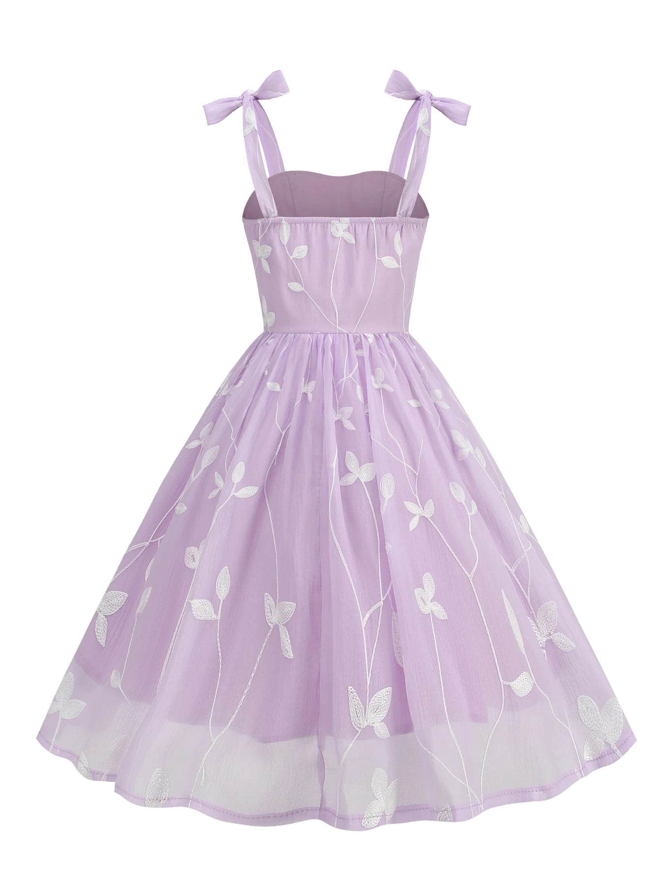 Embroidered Tie Strap Tulle Dress