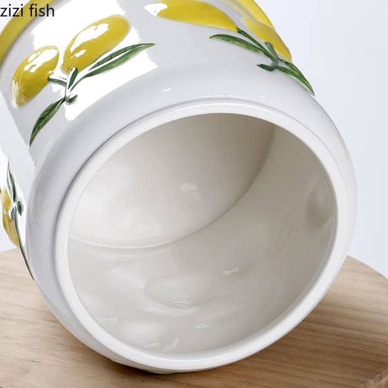 "Amalfi Coast" Embossed Lemon Ceramic Airtight Storage Canister