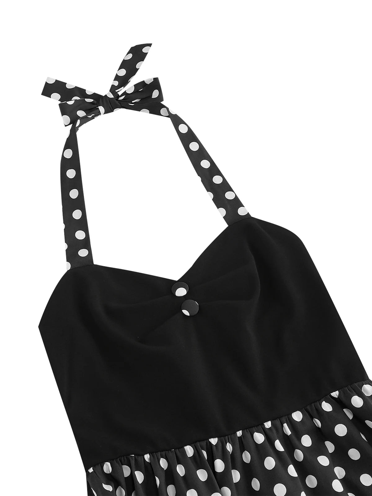 Contrast Bodice Polka Dot Halter Dress