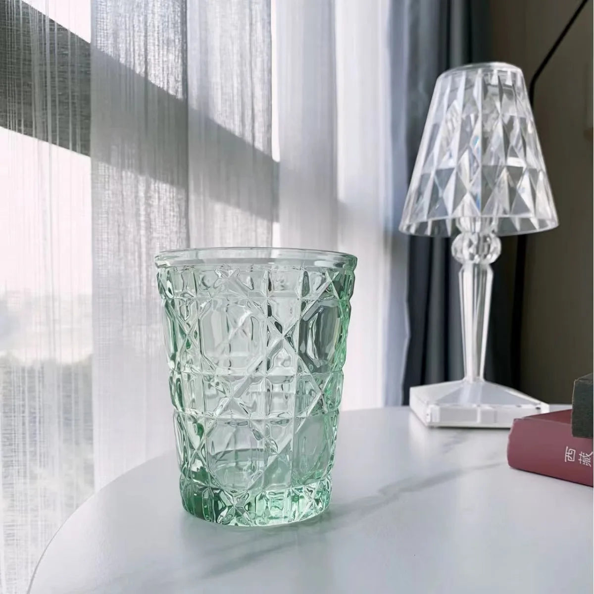"Mad Men Era" Geometric Carved Plaid Whiskey Glass (360ml)