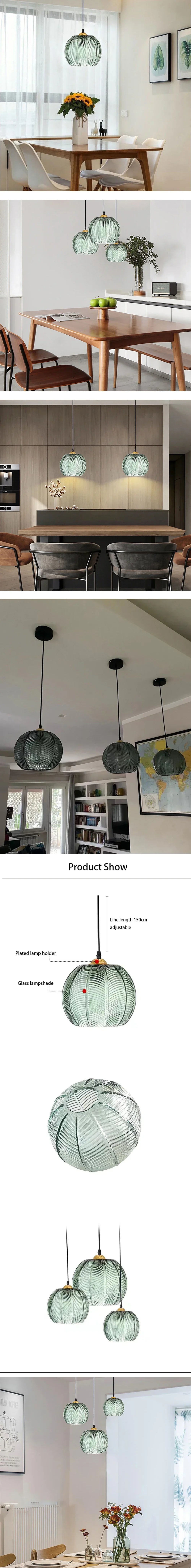 Mid-Century Botanical Dark Green Leaf Glass Pendant Lamp
