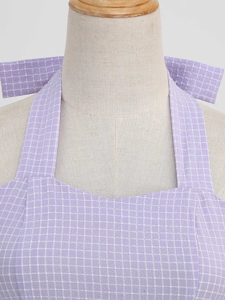 Halter Grid Print Fit & Flare Dress