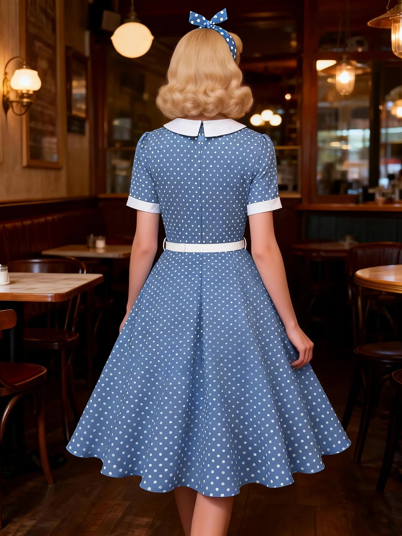 Polka Dot Collar Fit & Flare Dress with Headband