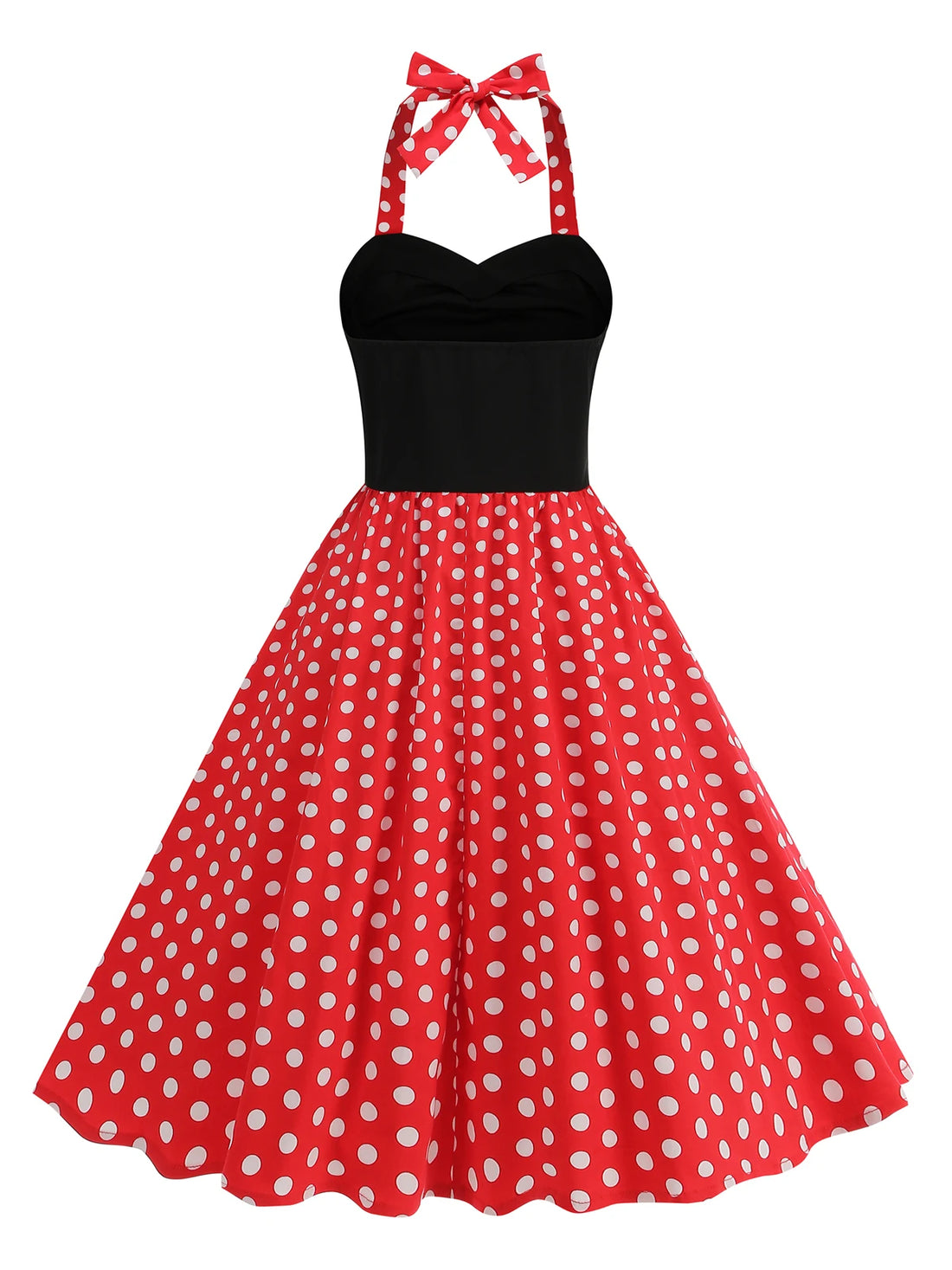 Contrast Bodice Polka Dot Halter Dress