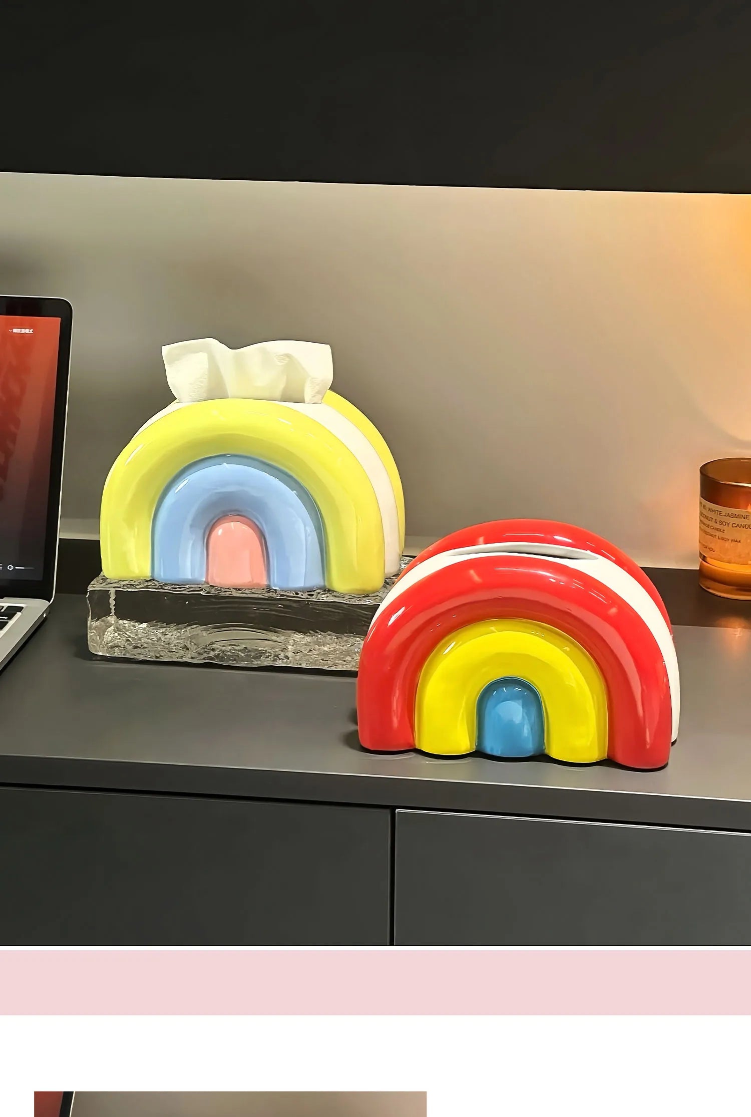 Retro Pop Ceramic Rainbow Tissue Box Cover