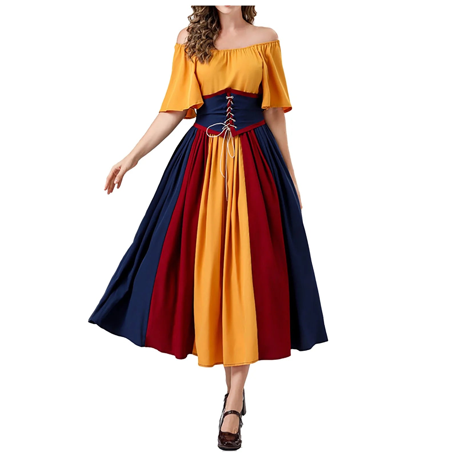 Off Shoulder Lace Up Panel Midi Dress