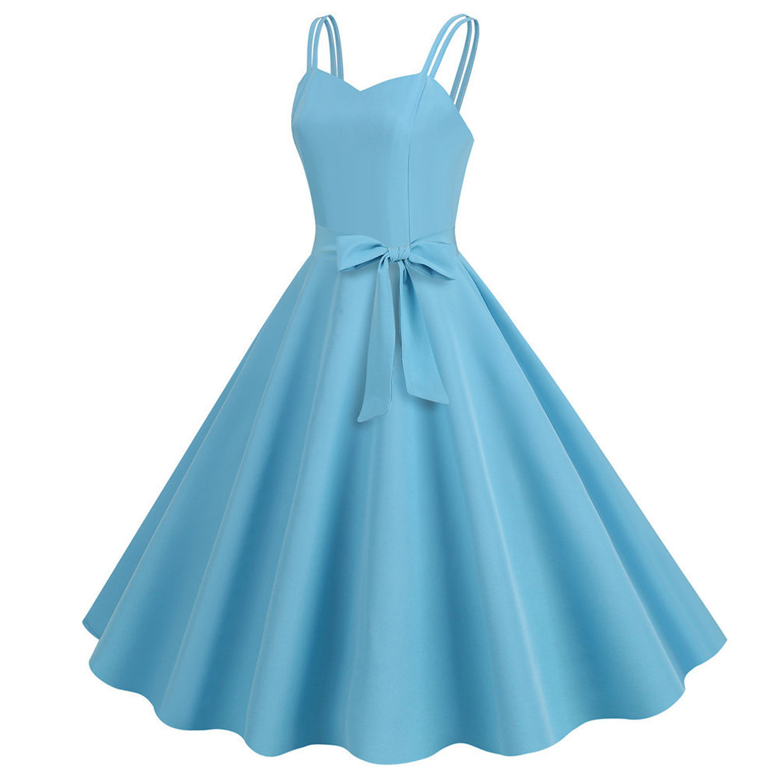 Sweetheart Neck Strappy Midi Dress with Waist Tie