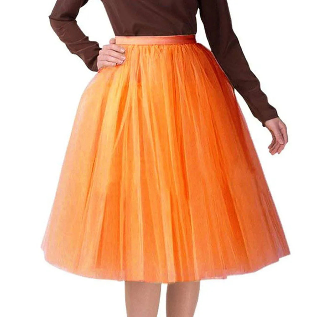 High Waist Tulle A Line Midi Skirt