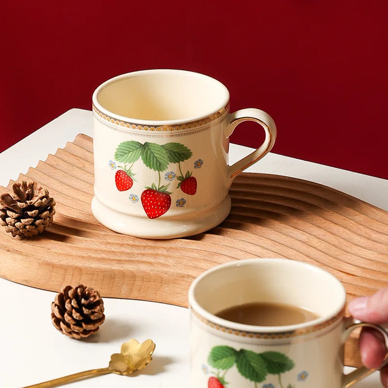 "Parisian Cafe" Hand-Painted Gold-Rimmed Strawberry Mug
