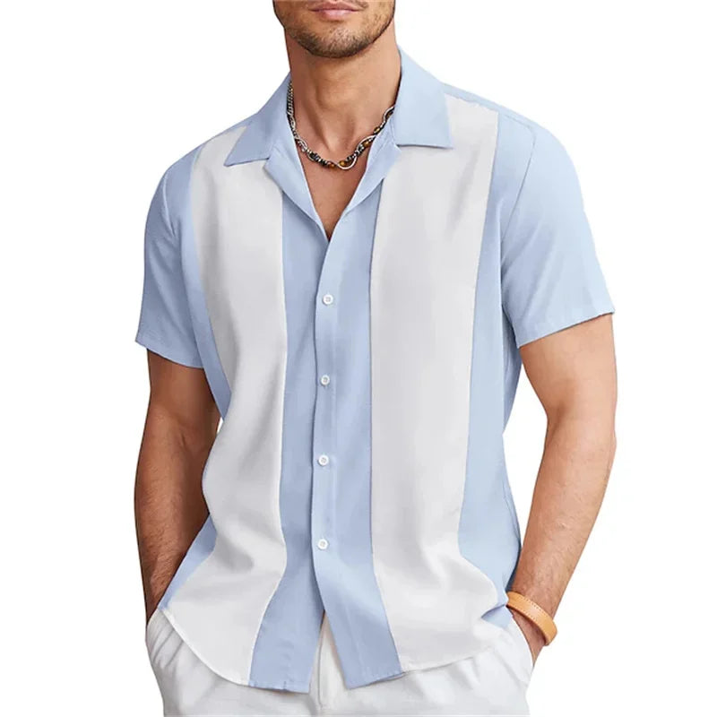 Men’s Short Sleeve Contrast Panel Button Front Shirt