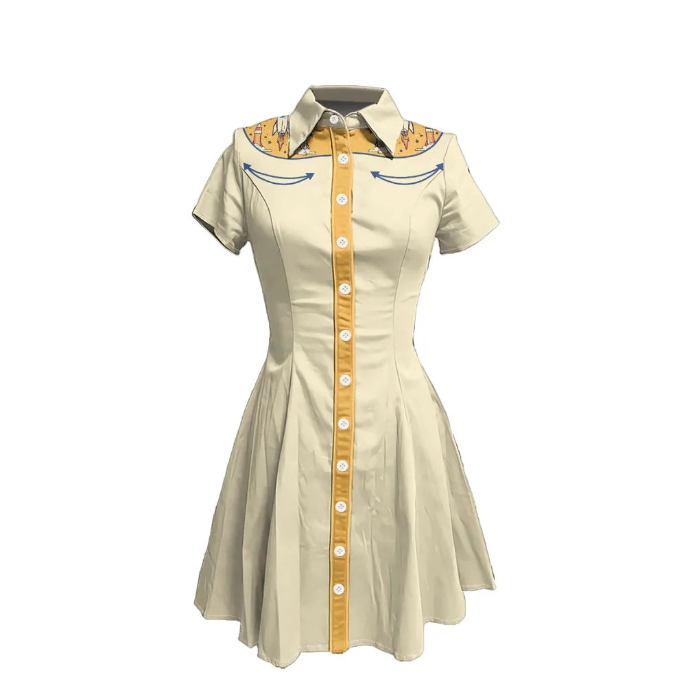 Short Sleeve Western-Style Button-Front Shirt Dress with Rocket Yoke Print