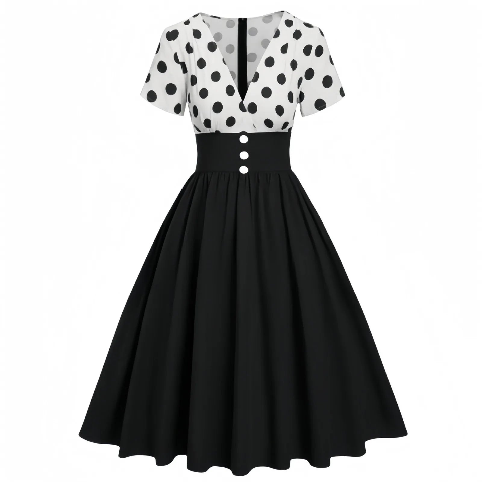 V Neck Polka Dot Fit and Flare Dress