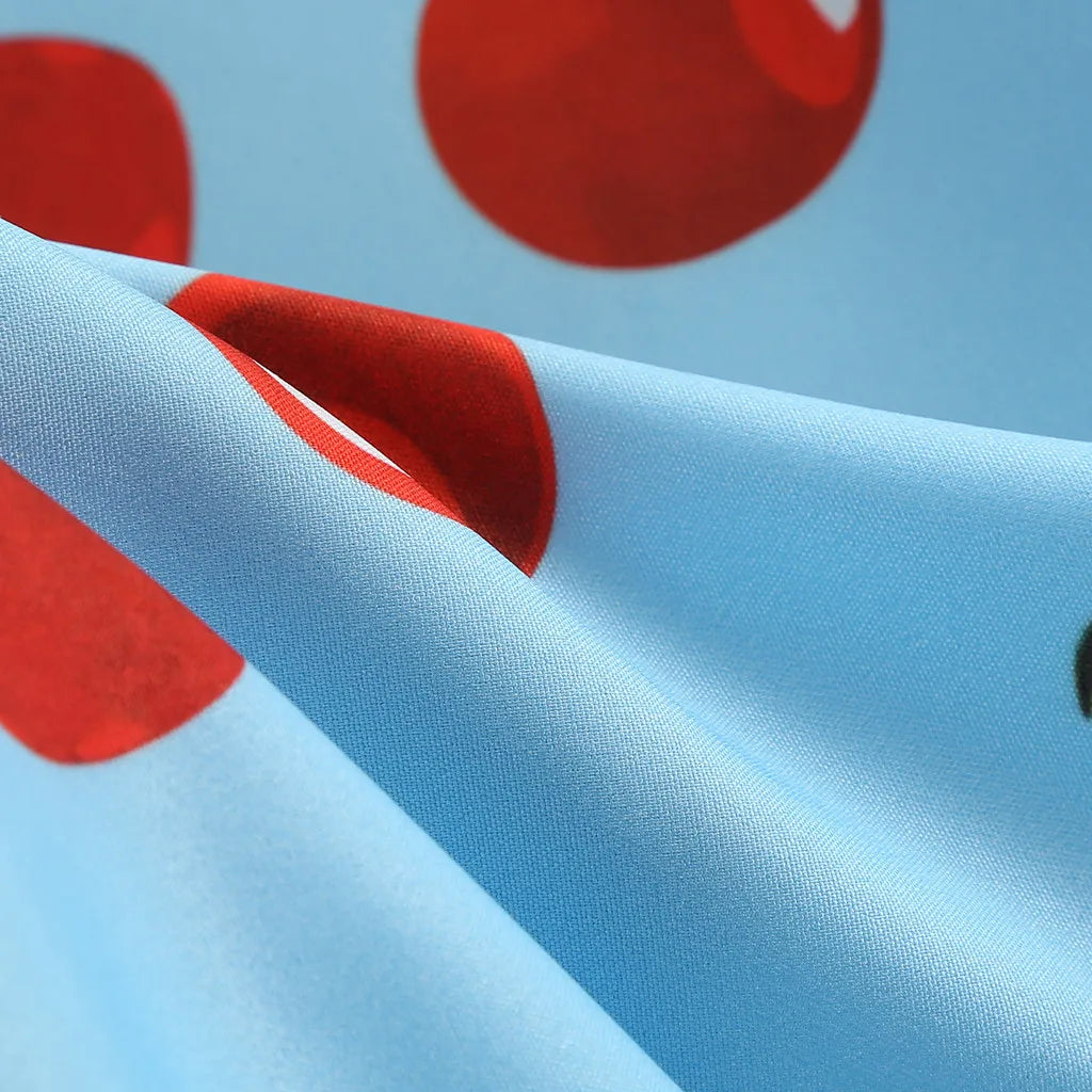 Square Neck Cherry Print Fit and Flare Dress