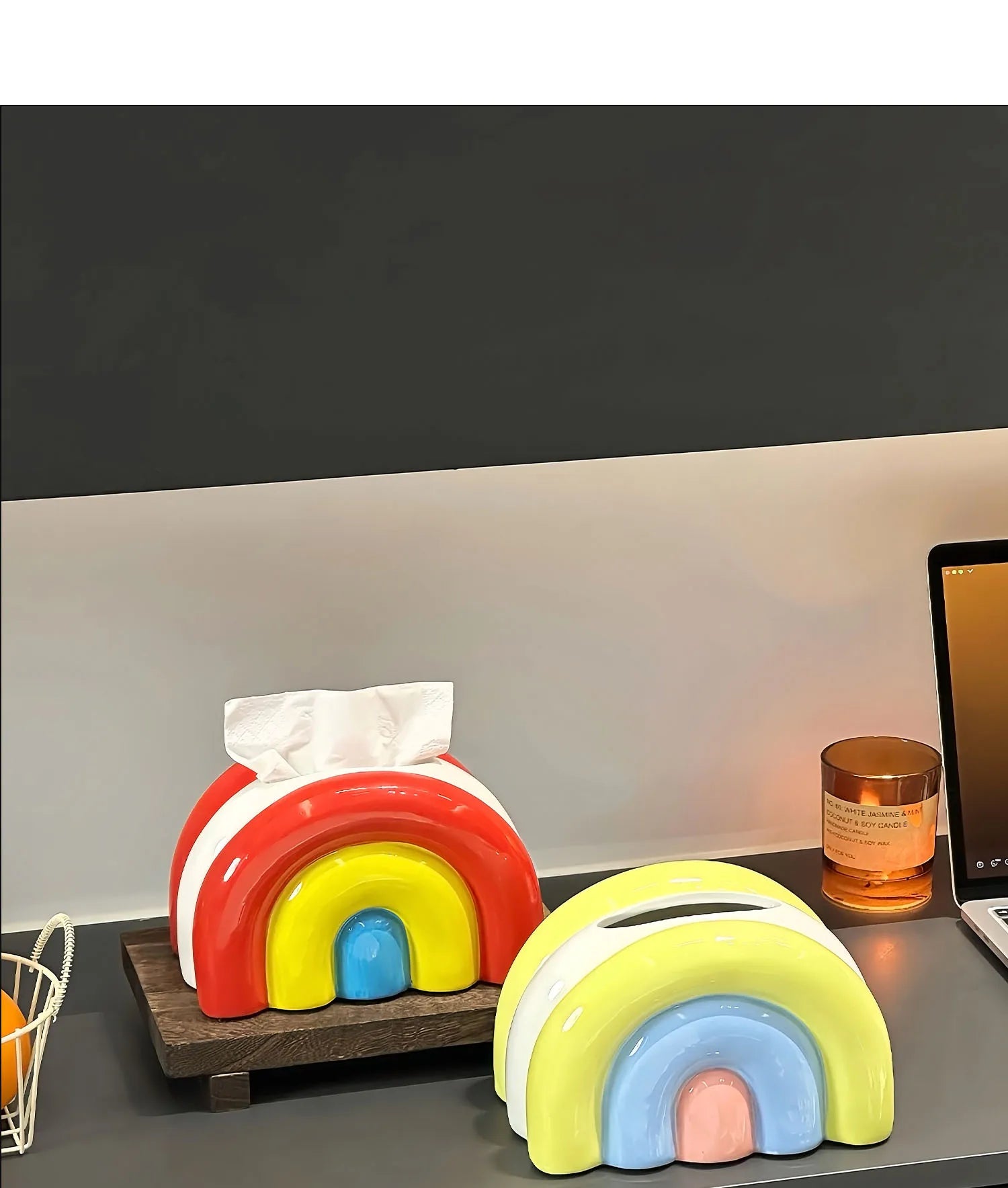 Retro Pop Ceramic Rainbow Tissue Box Cover