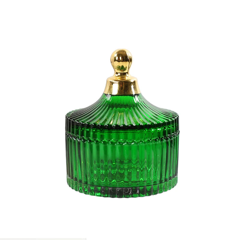 "Emerald Regency" Embossed Green Glass Jewelry & Candy Box
