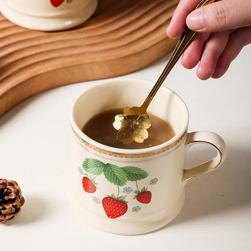 "Parisian Cafe" Hand-Painted Gold-Rimmed Strawberry Mug