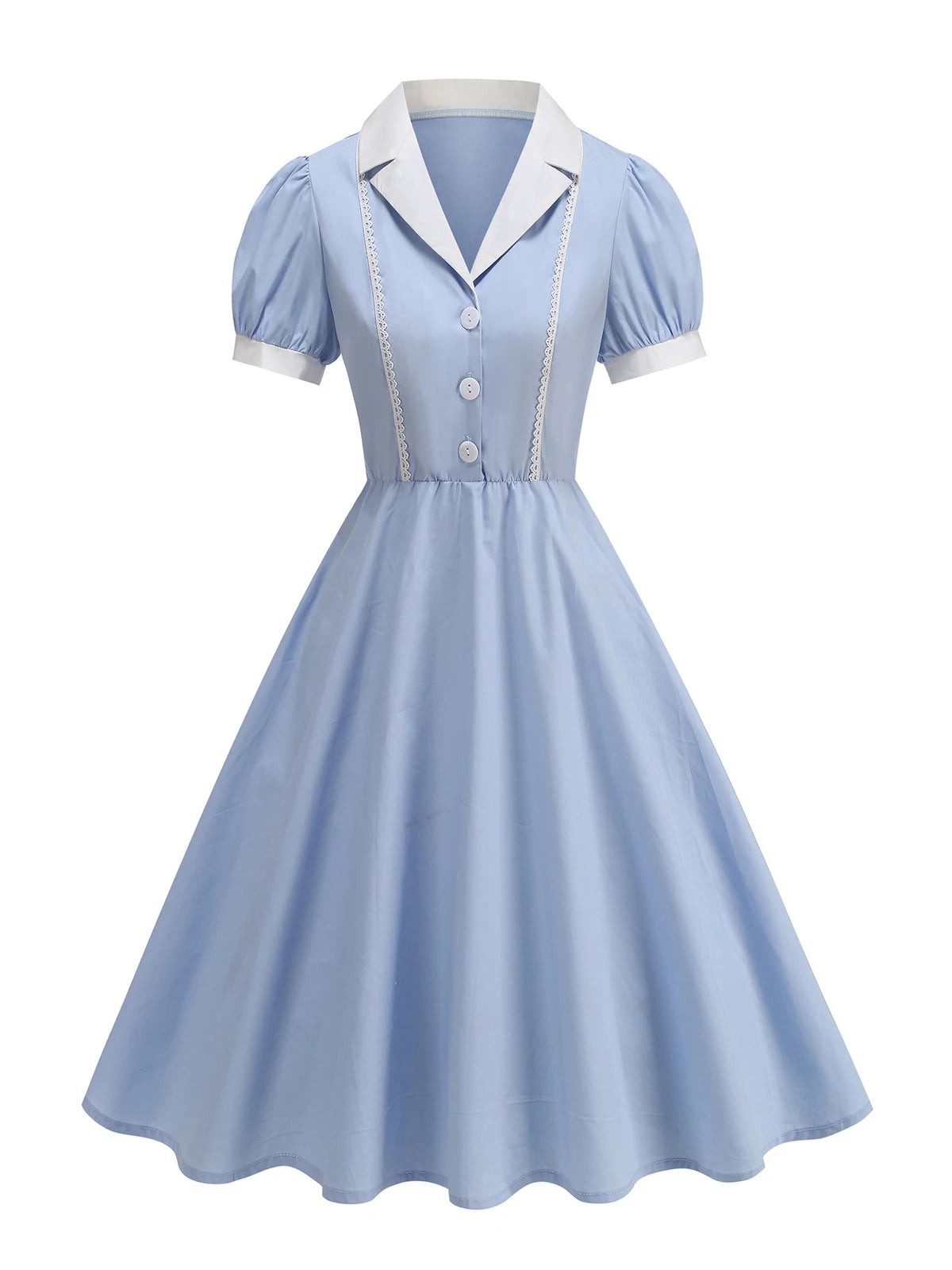Lace Trim Contrast Collar Fit & Flare Dress