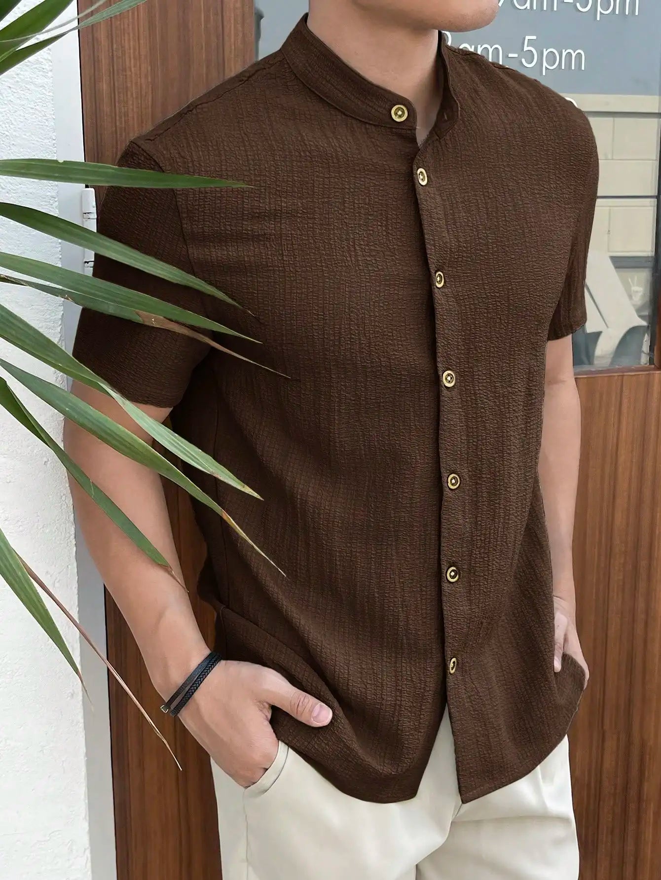 Men’s Short Sleeve Textured Button Front Shirt
