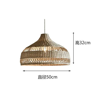 Chinese Creative Hand-Woven Rattan Art LED Pendant Lamp - Retro Decorative Lighting for Restaurants, Hotels, Study Rooms, Hallways, and Rural Decor