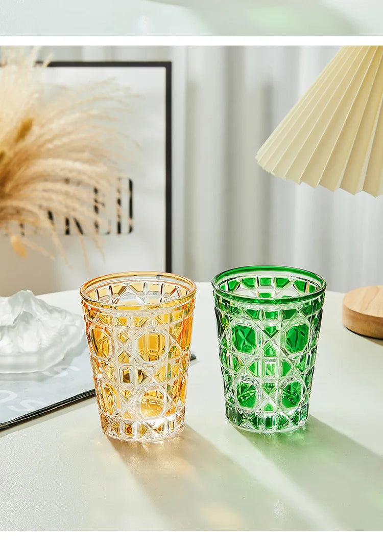 "Mad Men Era" Geometric Carved Plaid Whiskey Glass (360ml)