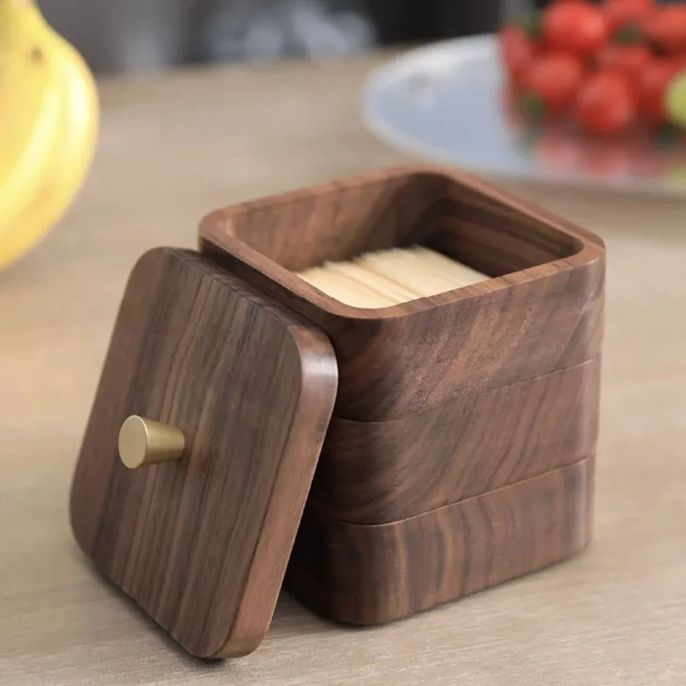 Heirloom Quality Black Walnut Dual Storage Toothpick & Floss Box