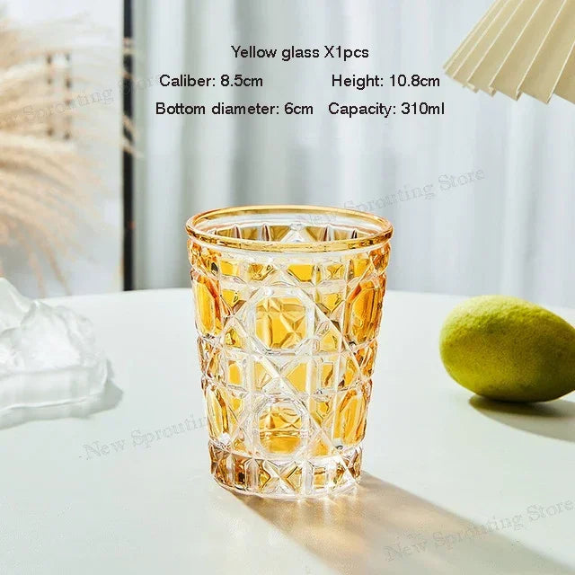 "Mad Men Era" Geometric Carved Plaid Whiskey Glass (360ml)