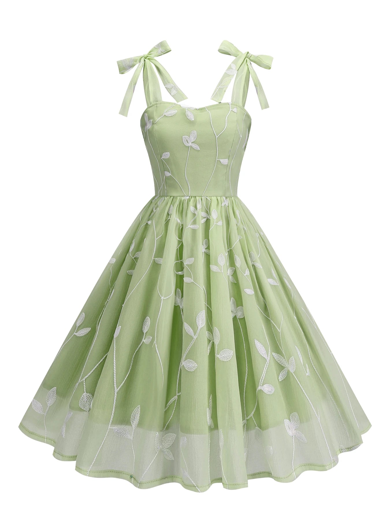 Embroidered Tie Strap Tulle Dress