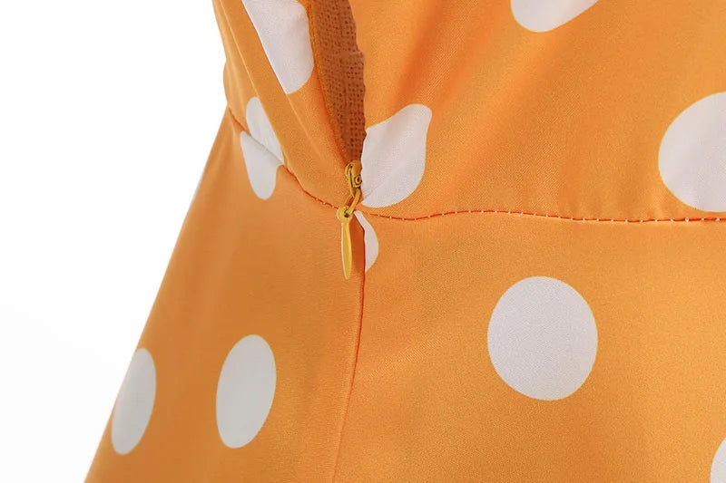 Vintage Polka Dot Pleated Summer Dress Women 1950s 60s Notched Collar Short Sleeve Belted Elegant Retro Clothing