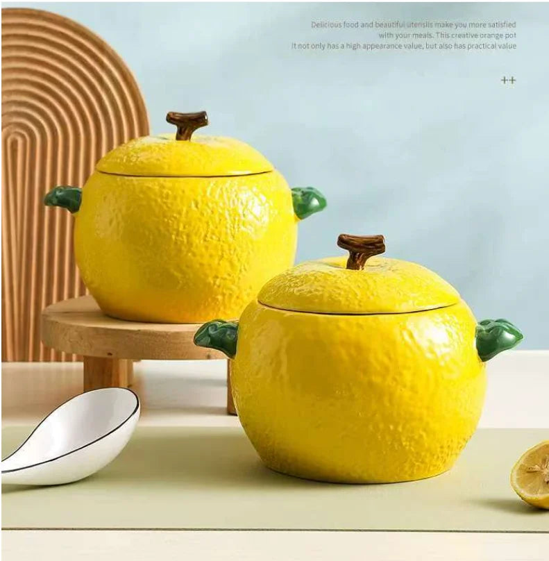 Amalfi Coast Embossed Lemon Soup Pot with Lid