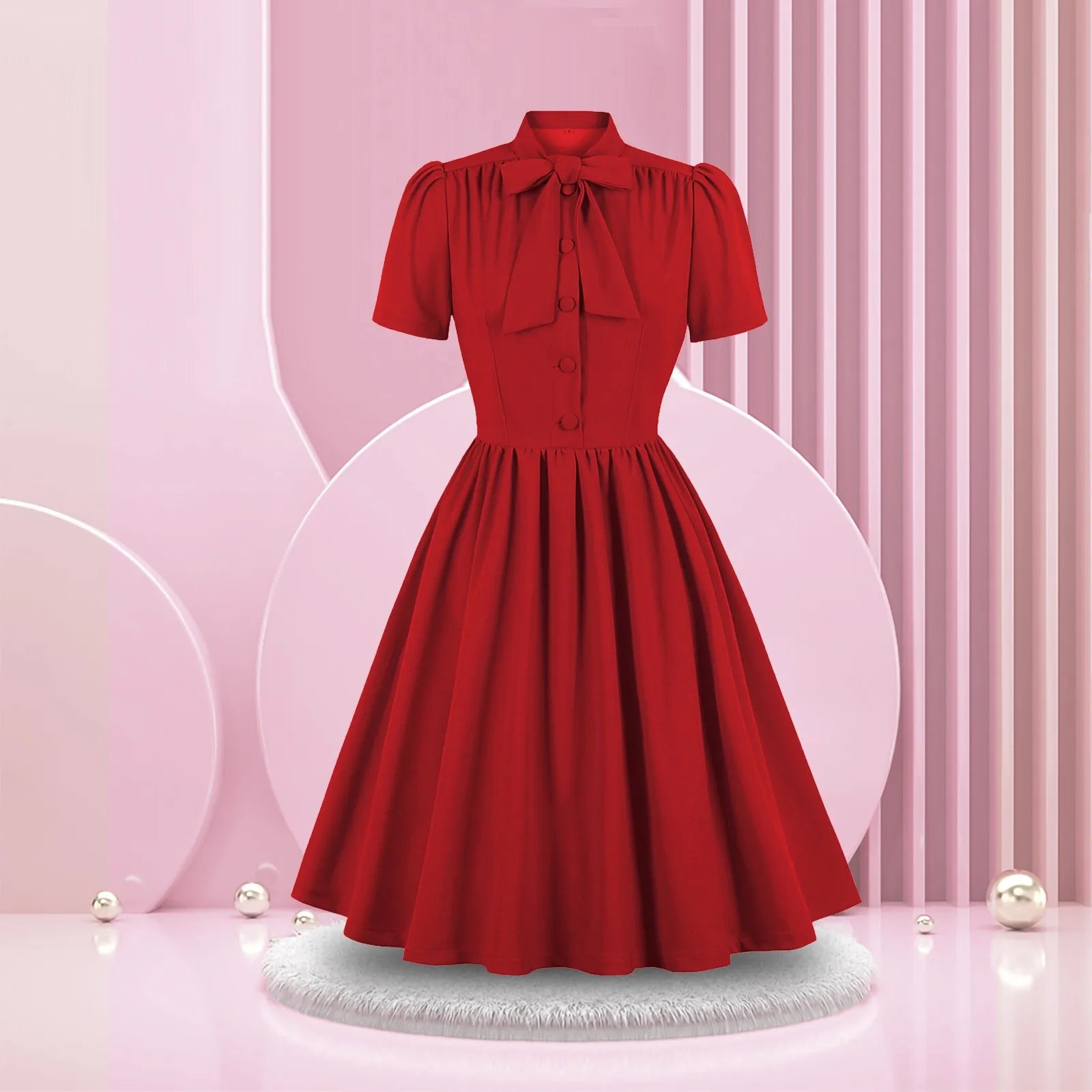 Short Sleeve Button Front Midi Dress with Neck Tie