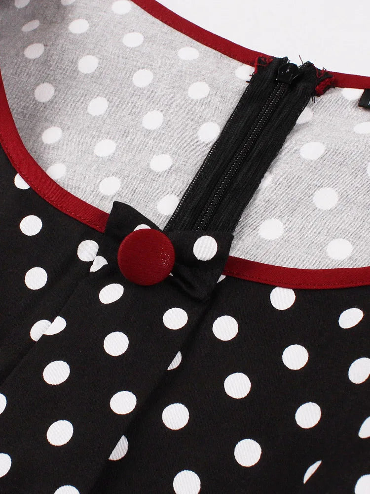 Polka Dot Short Sleeve Midi Dress with Waist Band