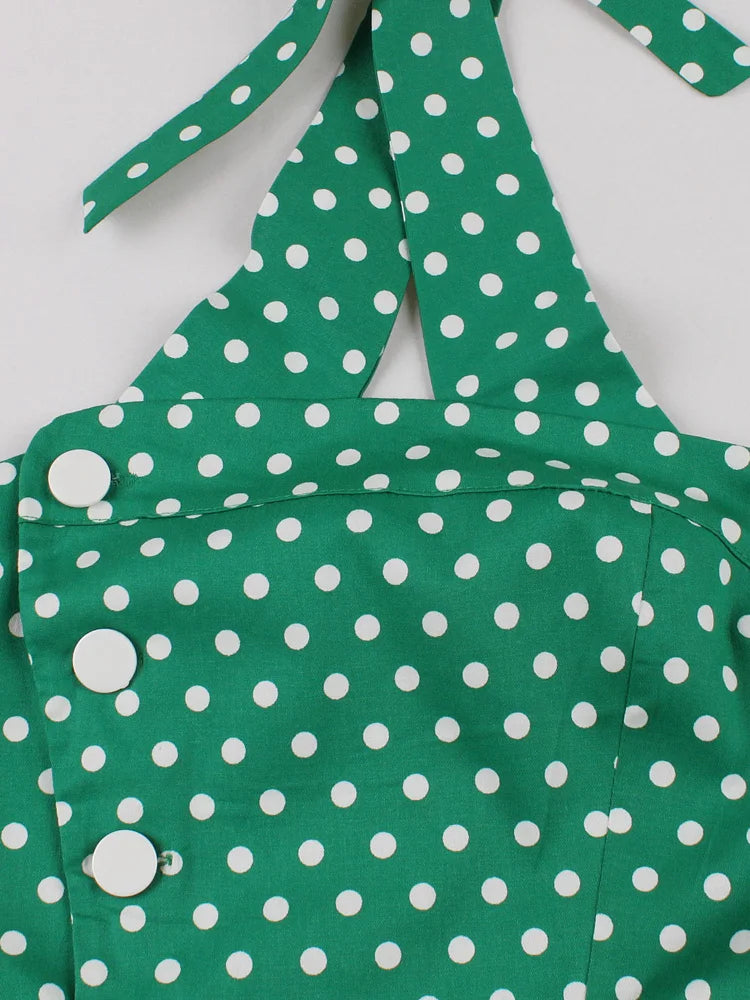 Cross Halter Polka Dot Midi Dress